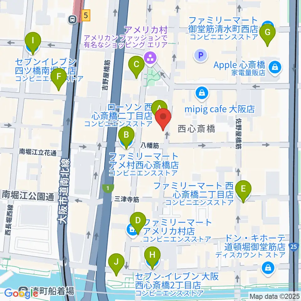 心斎橋BRONZE周辺のコンビニエンスストア一覧地図