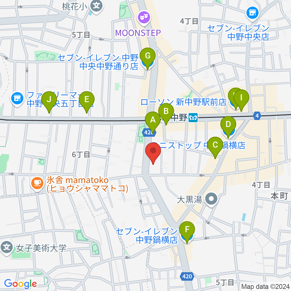 弁天周辺のコンビニエンスストア一覧地図