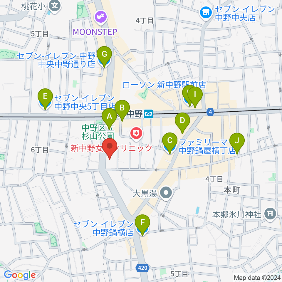 弁天周辺のコンビニエンスストア一覧地図