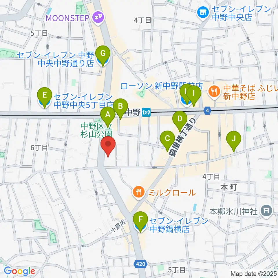 弁天周辺のコンビニエンスストア一覧地図