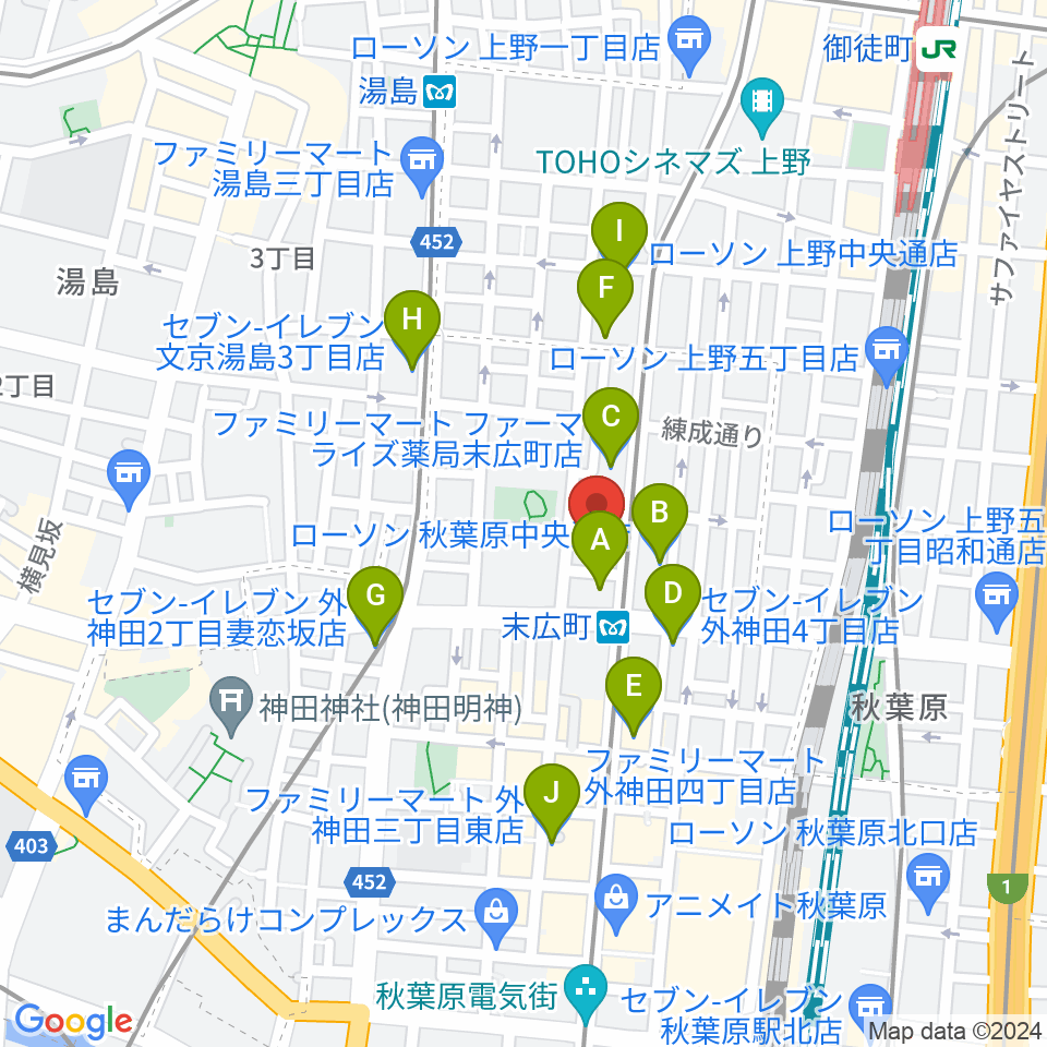 サウンドスタジオノア 秋葉原店周辺のコンビニエンスストア一覧地図