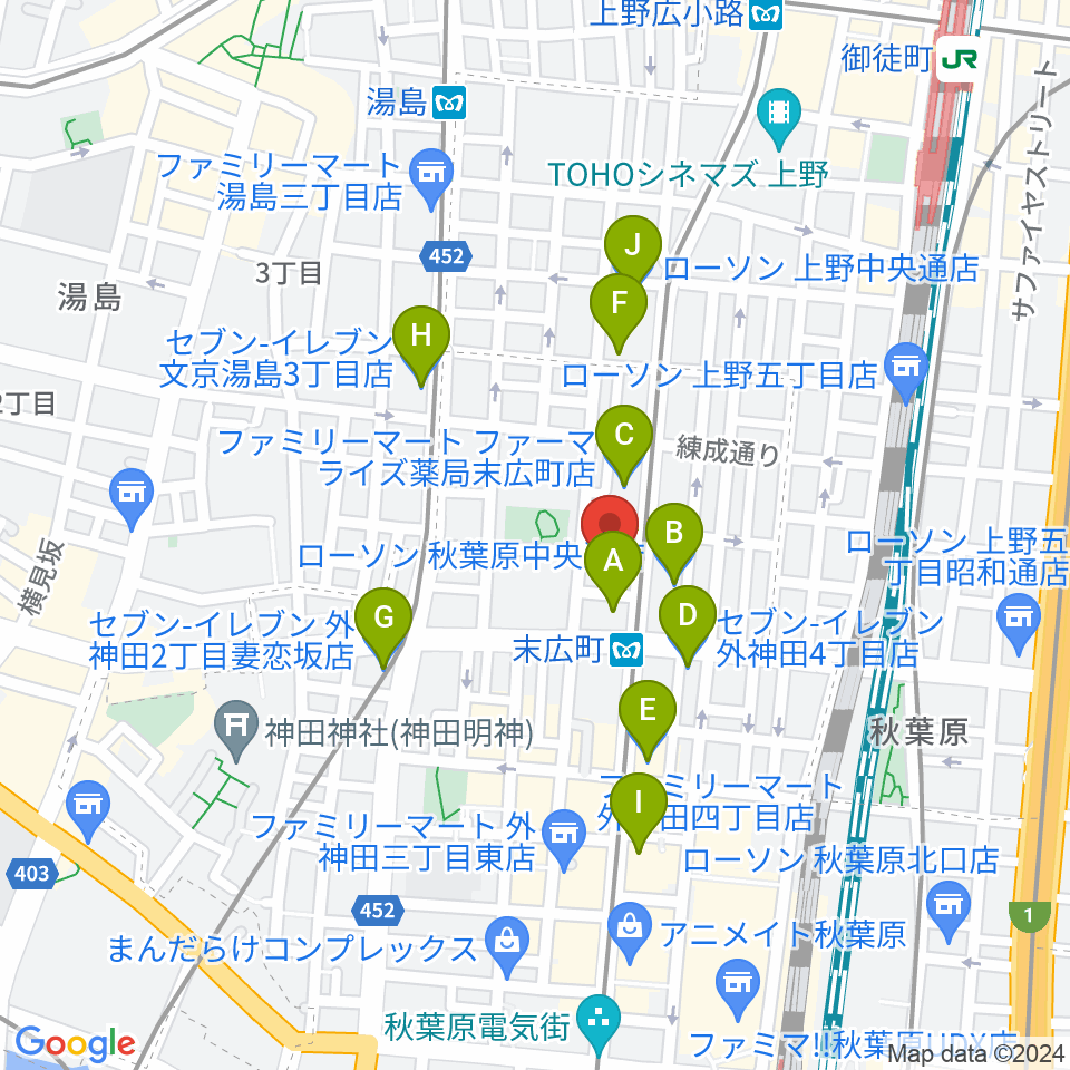 サウンドスタジオノア 秋葉原店周辺のコンビニエンスストア一覧地図