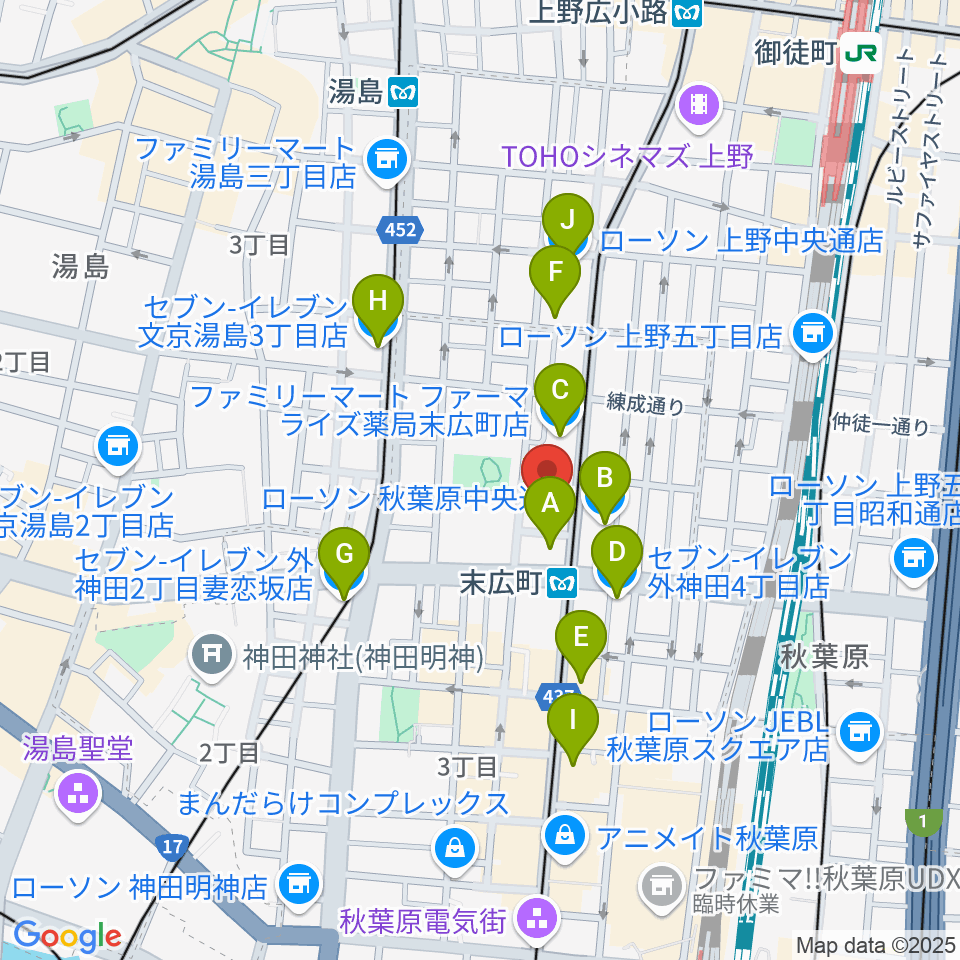 サウンドスタジオノア 秋葉原店周辺のコンビニエンスストア一覧地図