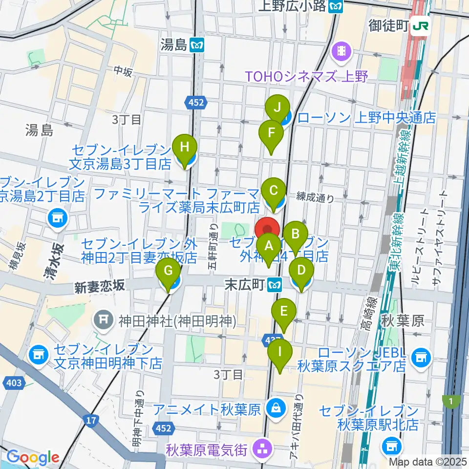 サウンドスタジオノア 秋葉原店周辺のコンビニエンスストア一覧地図