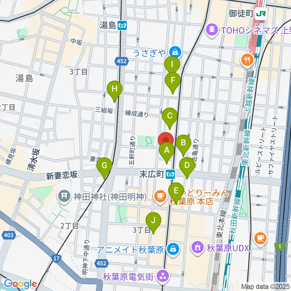 サウンドスタジオノア 秋葉原店周辺のコンビニエンスストア一覧地図