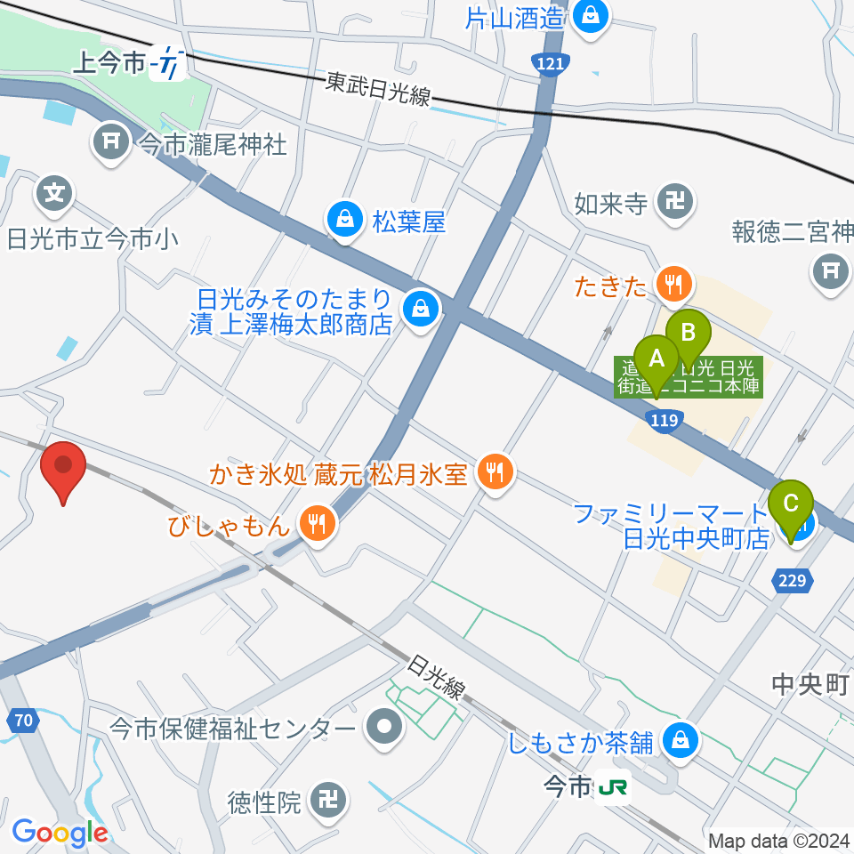 日光市今市文化会館周辺のコンビニエンスストア一覧地図