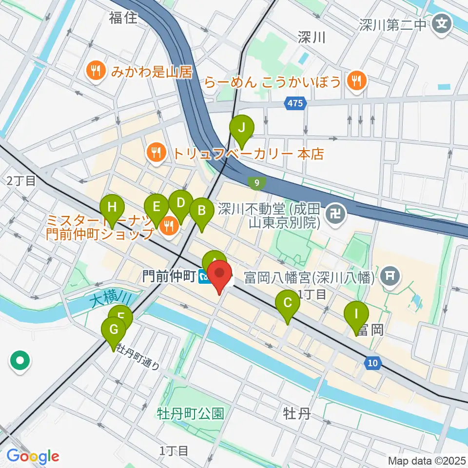 八重洲ピアノ社 門前仲町センター周辺のコンビニエンスストア一覧地図