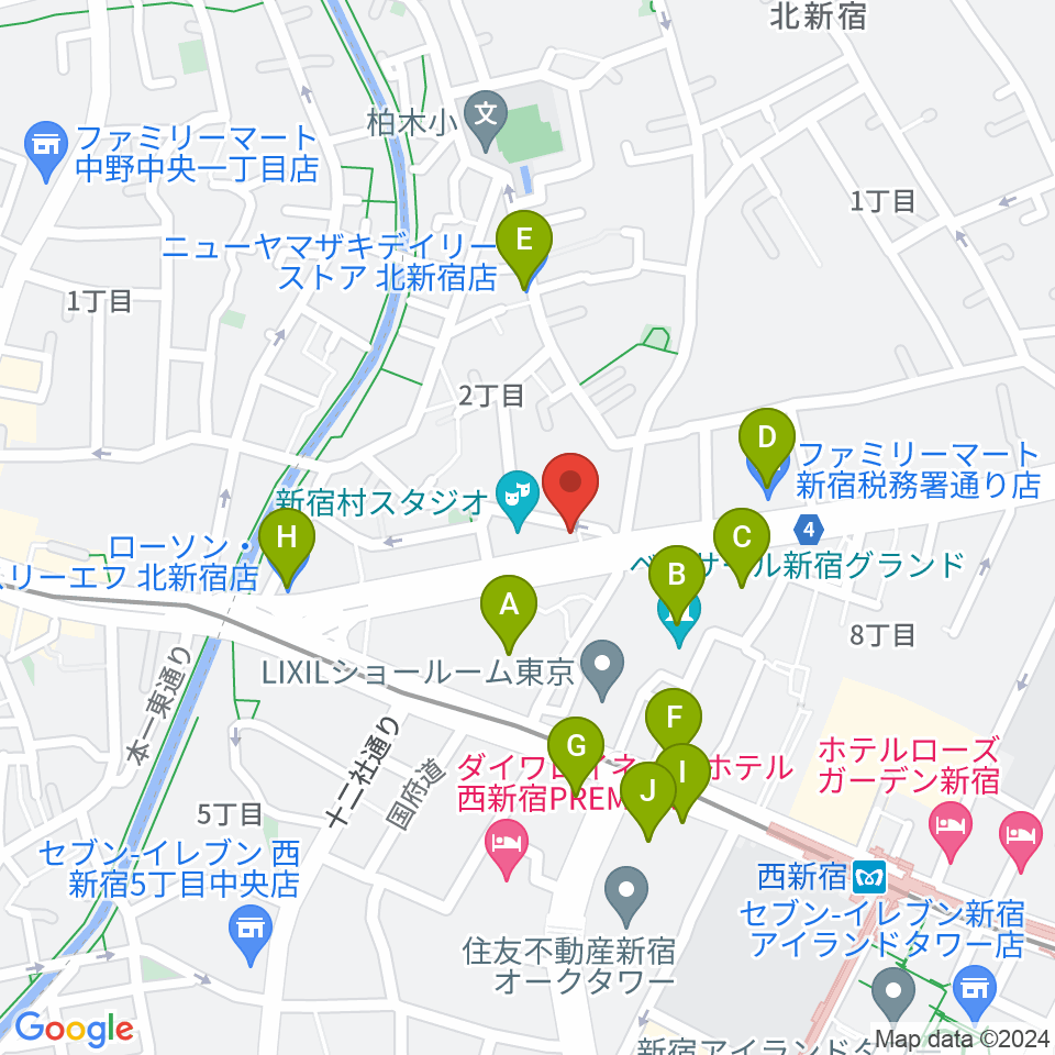 新宿村LIVE周辺のコンビニエンスストア一覧地図