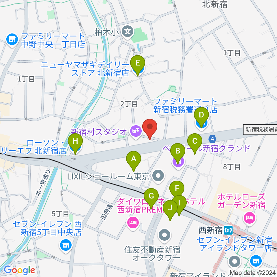 新宿村LIVE周辺のコンビニエンスストア一覧地図