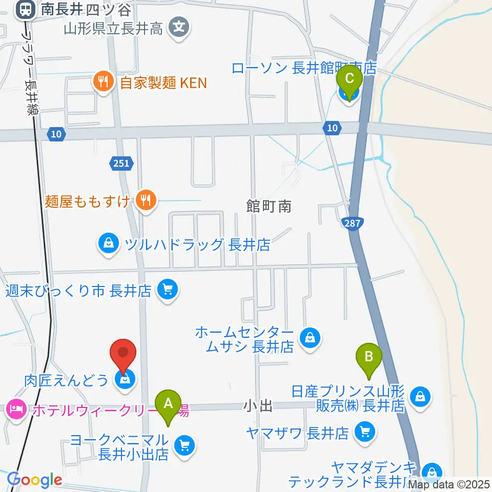 音楽アズム舘 長井本店周辺のコンビニエンスストア一覧地図