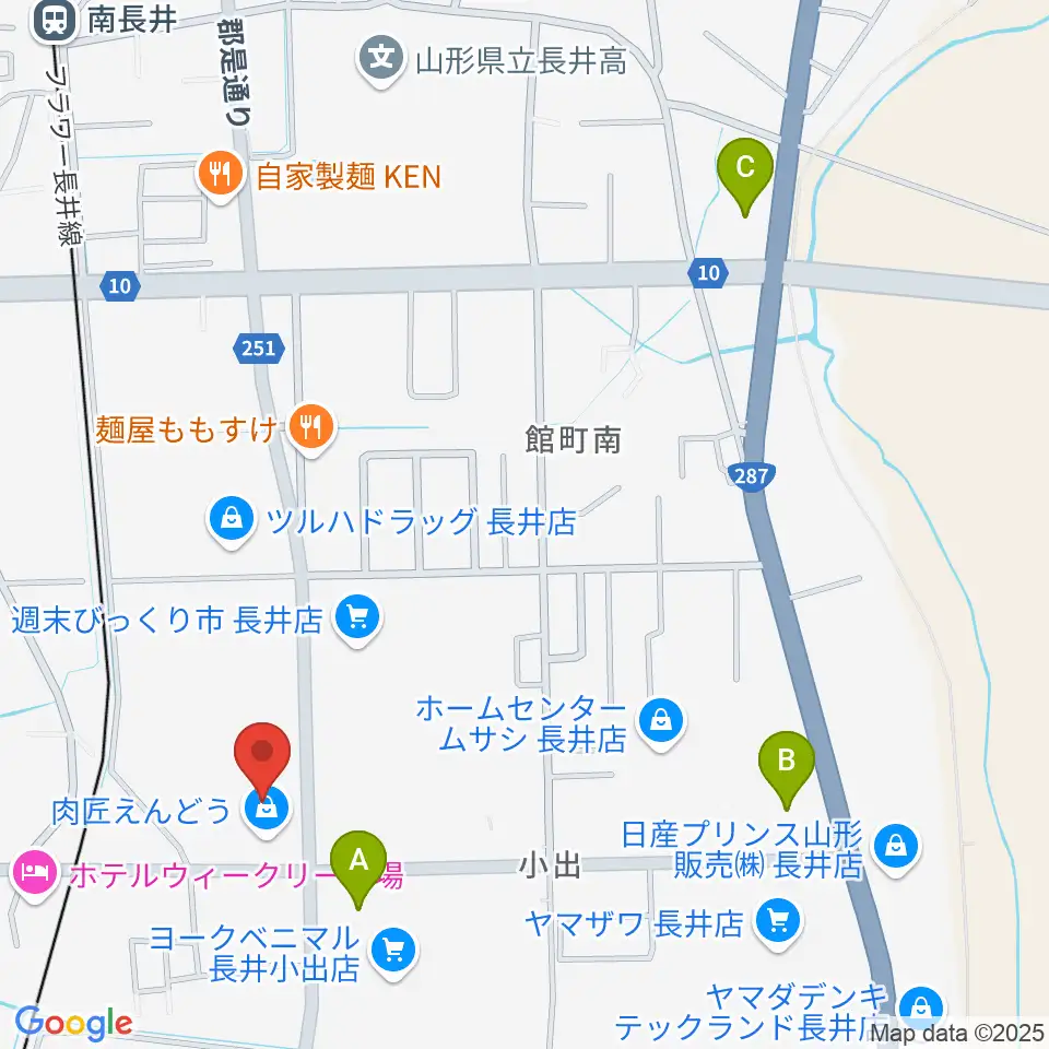音楽アズム舘 長井本店周辺のコンビニエンスストア一覧地図