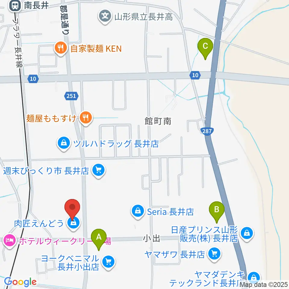 音楽アズム舘 長井本店周辺のコンビニエンスストア一覧地図