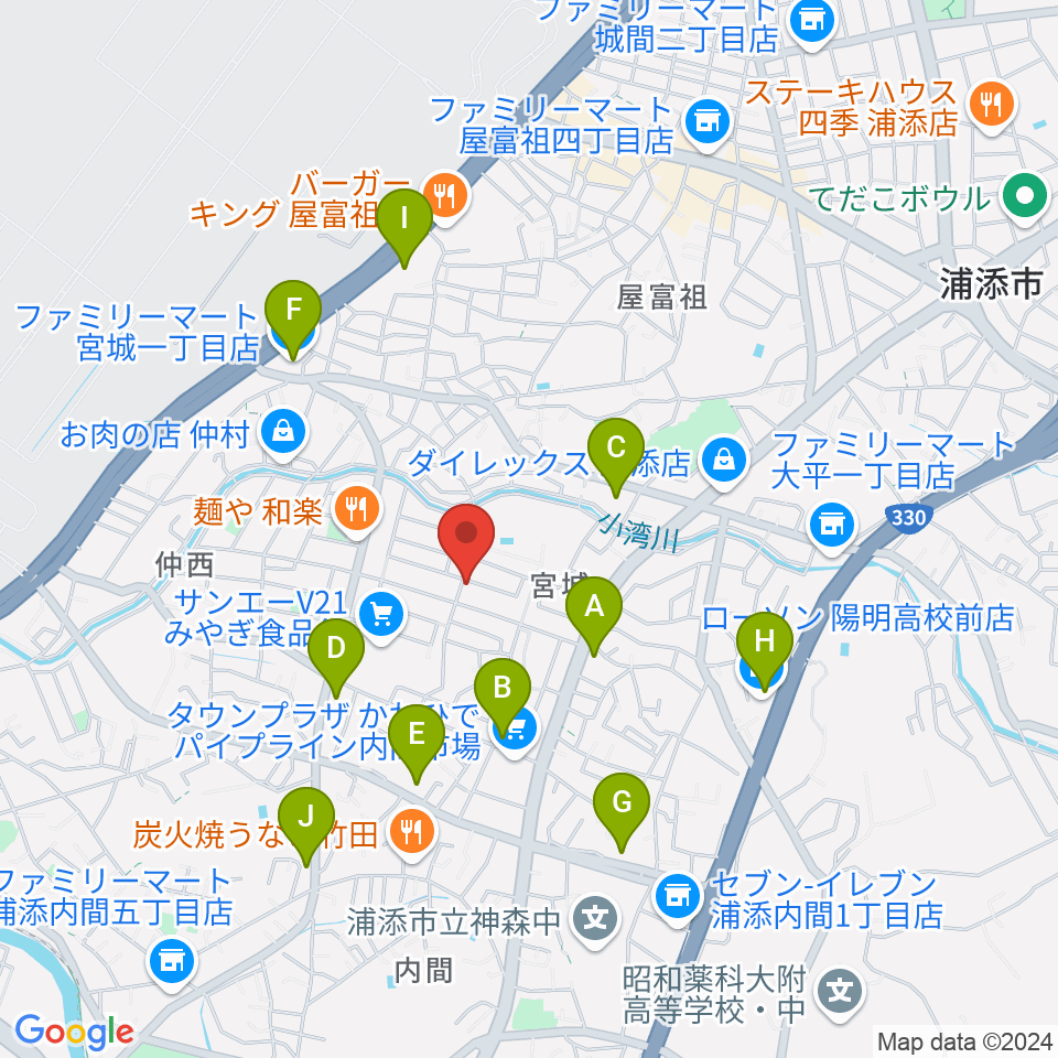 ミュージックスクールグローリア周辺のコンビニエンスストア一覧地図