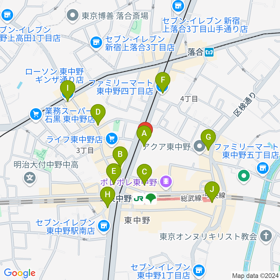 アバロンミュージックスクール東中野校周辺のコンビニエンスストア一覧地図