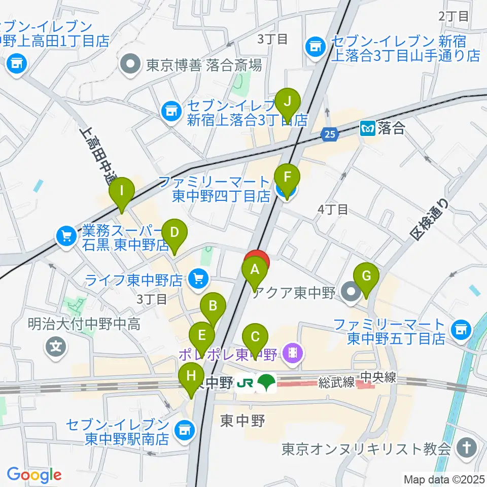 アバロンミュージックスクール東中野校周辺のコンビニエンスストア一覧地図