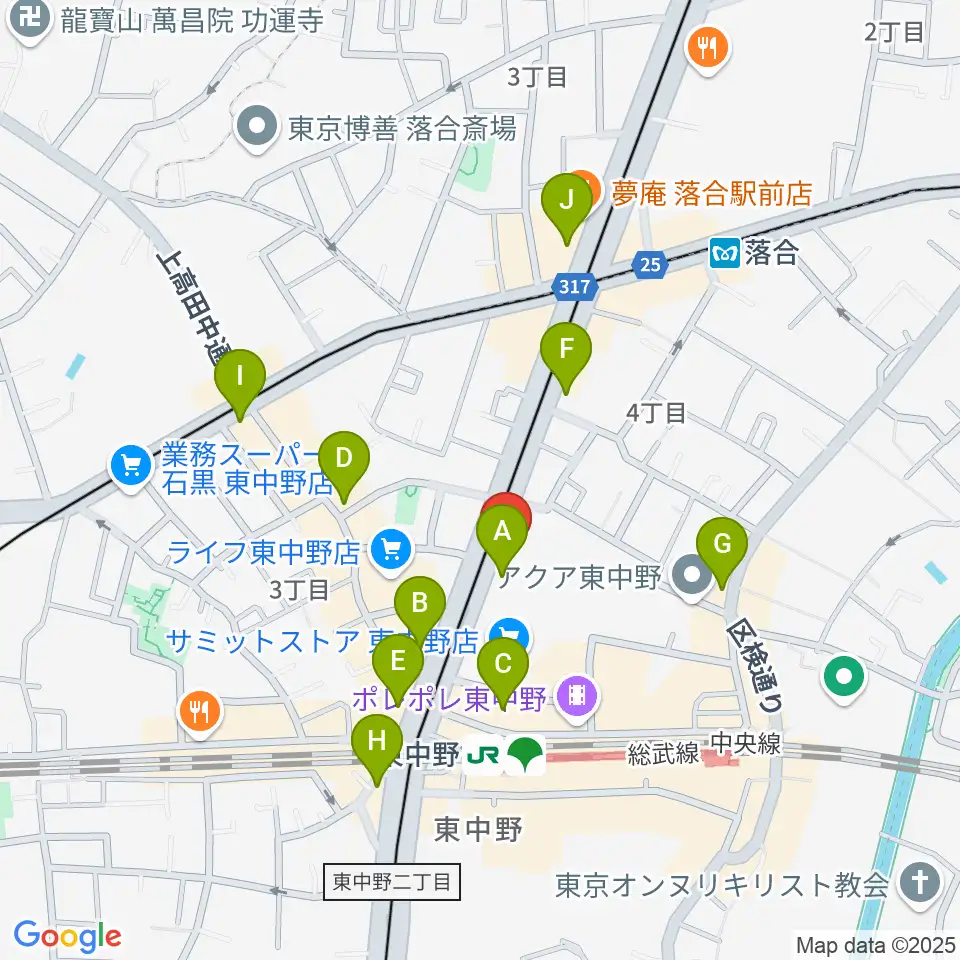 アバロンミュージックスクール東中野校周辺のコンビニエンスストア一覧地図