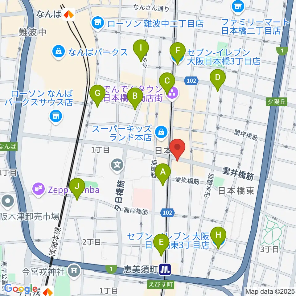 サウンドノート大阪・フェアリーテイルズ大阪周辺のコンビニエンスストア一覧地図
