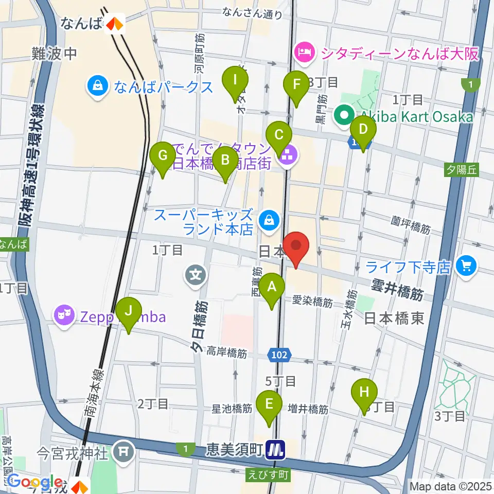 サウンドノート大阪・フェアリーテイルズ大阪周辺のコンビニエンスストア一覧地図