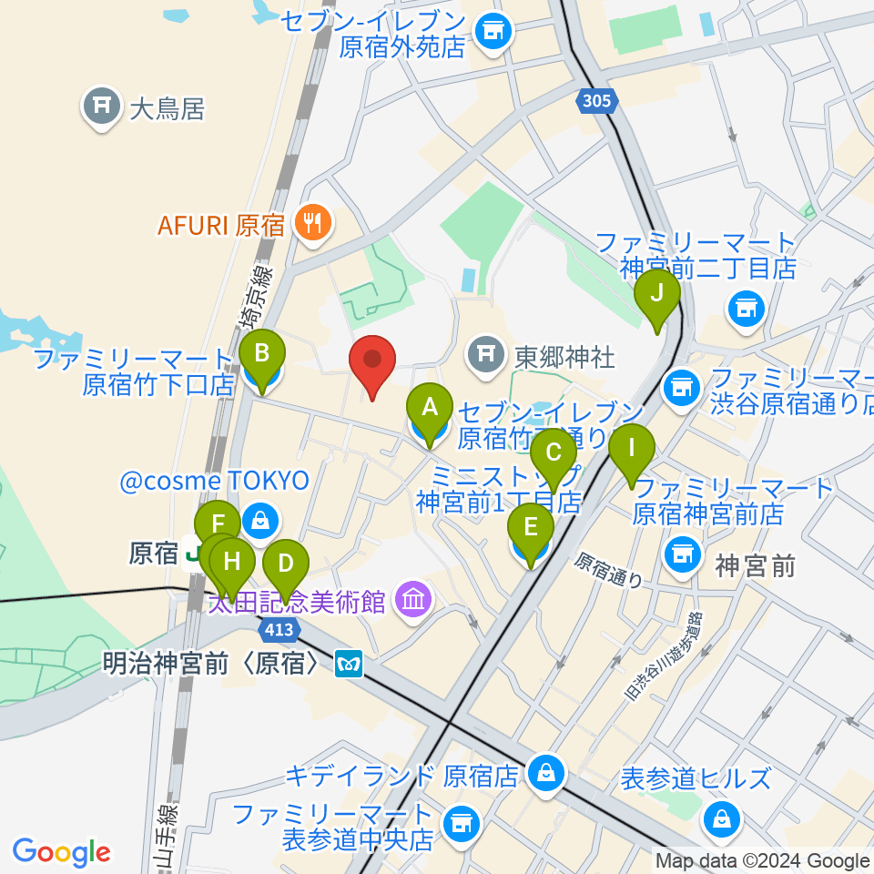 原宿ストロボカフェ周辺のコンビニエンスストア一覧地図