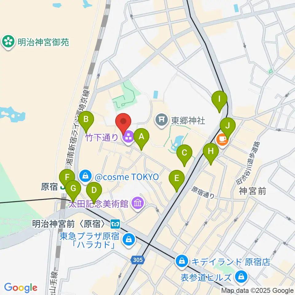 原宿ストロボカフェ周辺のコンビニエンスストア一覧地図