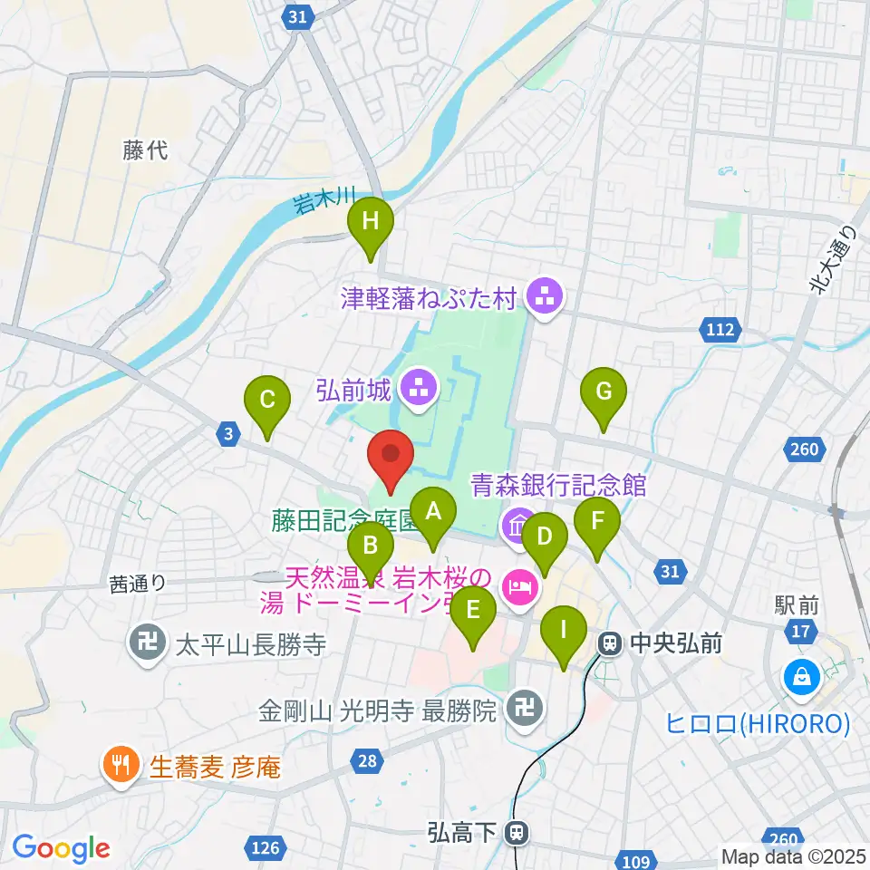 弘前市民会館周辺のコンビニエンスストア一覧地図
