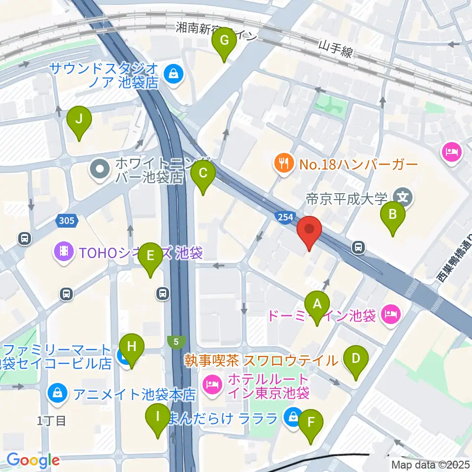 コアミュージックスクール 池袋校周辺のコンビニエンスストア一覧地図