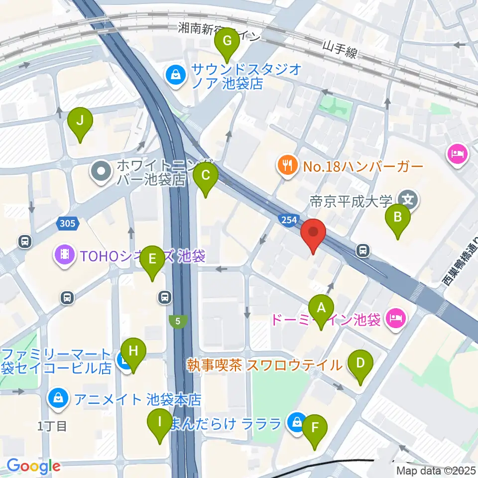 コアミュージックスクール 池袋校周辺のコンビニエンスストア一覧地図
