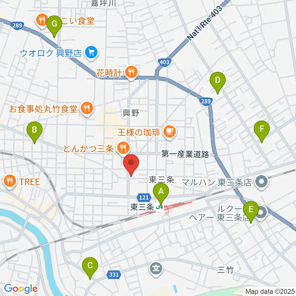 わたじん楽器 三条店周辺のコンビニエンスストア一覧地図