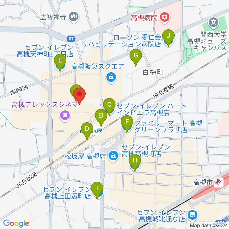 高槻シード音楽教室周辺のコンビニエンスストア一覧地図