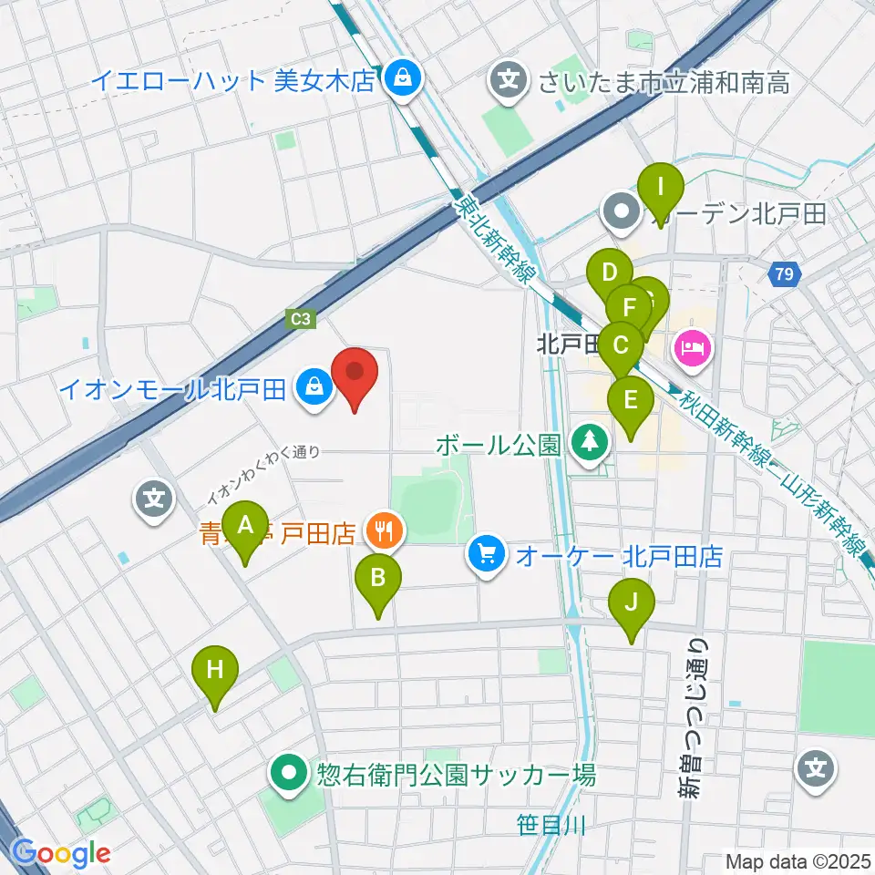 山野楽器 イオンモール北戸田店周辺のコンビニエンスストア一覧地図