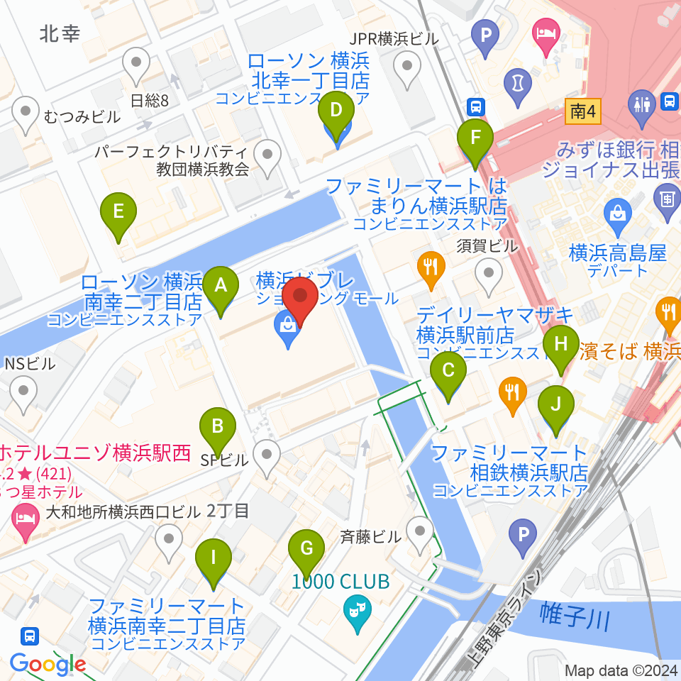 タワーレコード横浜ビブレ店周辺のコンビニエンスストア一覧地図