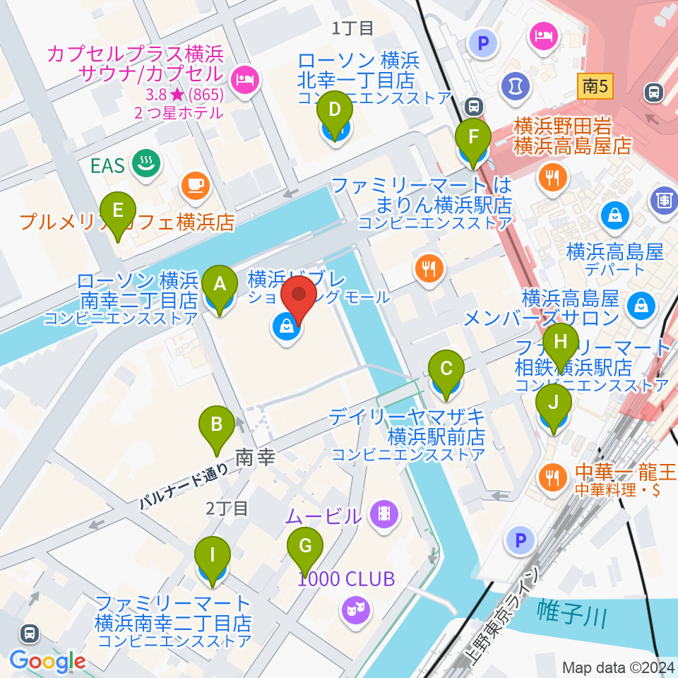 タワーレコード横浜ビブレ店周辺のコンビニエンスストア一覧地図