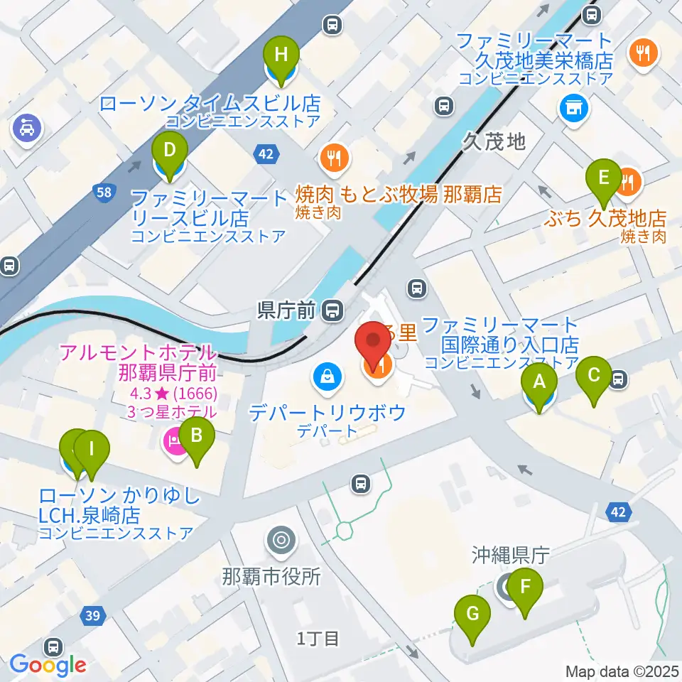 タワーレコード那覇店周辺のコンビニエンスストア一覧地図