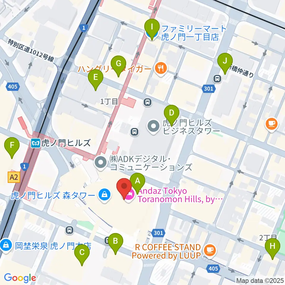 虎ノ門ヒルズフォーラム周辺のコンビニエンスストア一覧地図