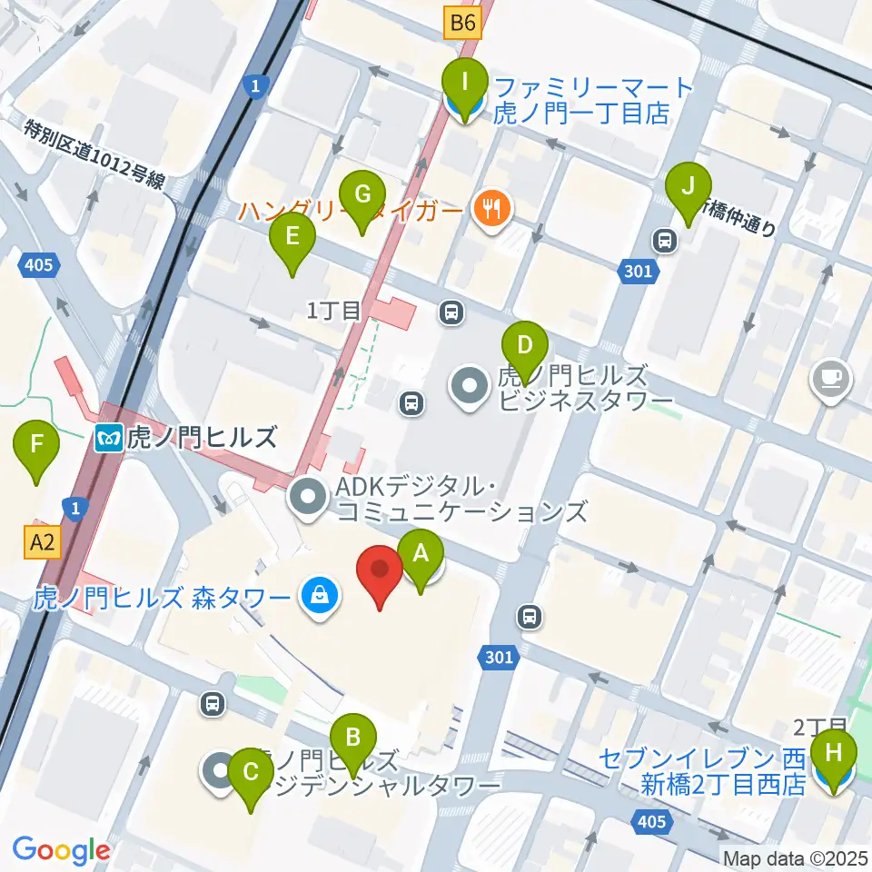 虎ノ門ヒルズフォーラム周辺のコンビニエンスストア一覧地図