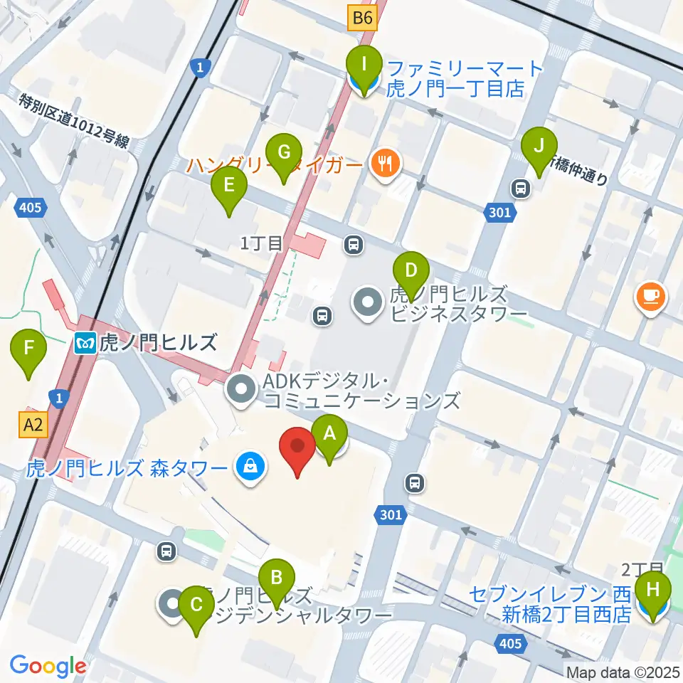 虎ノ門ヒルズフォーラム周辺のコンビニエンスストア一覧地図