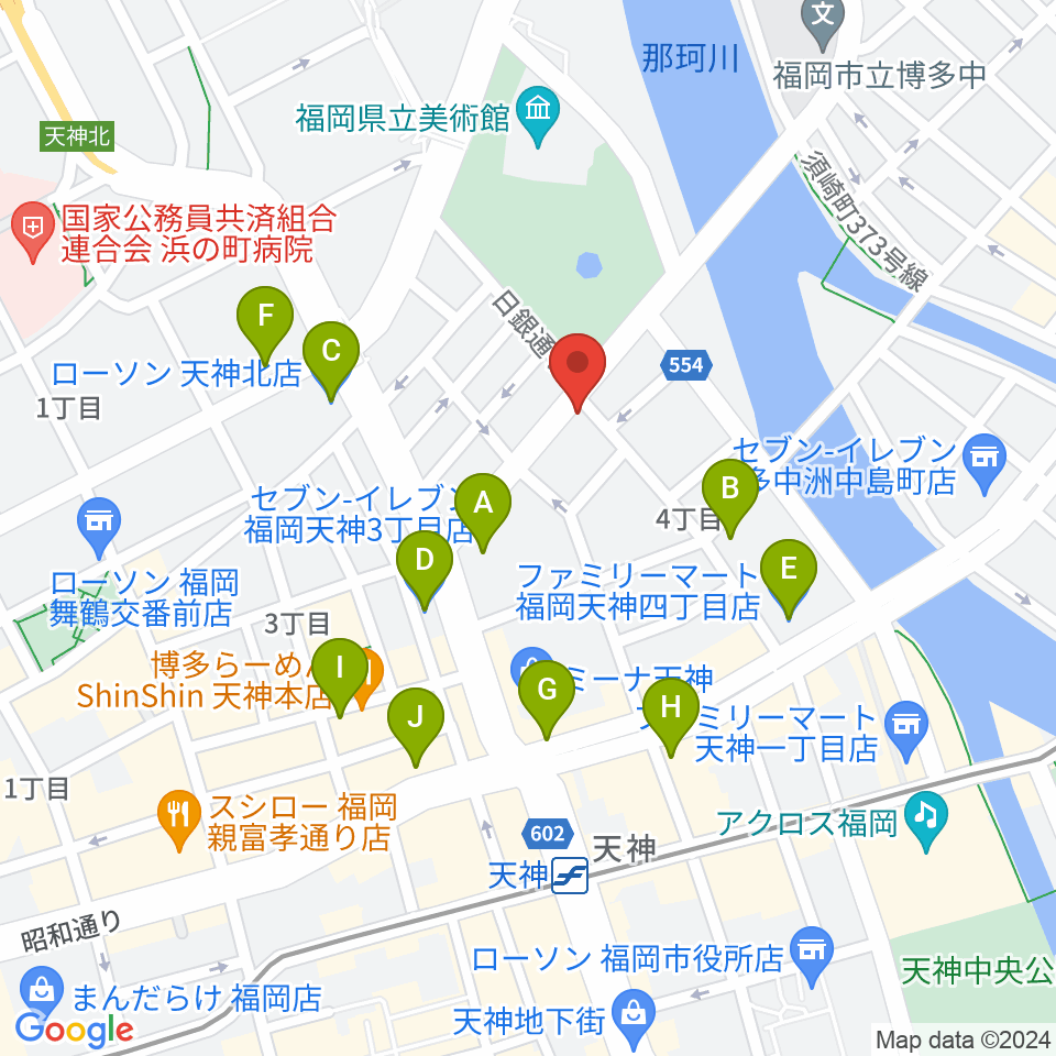 FineSound 天神店周辺のコンビニエンスストア一覧地図