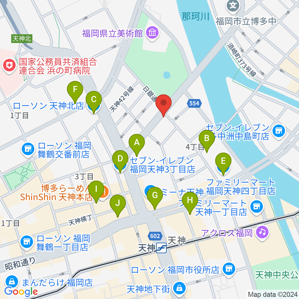 FineSound 天神店周辺のコンビニエンスストア一覧地図