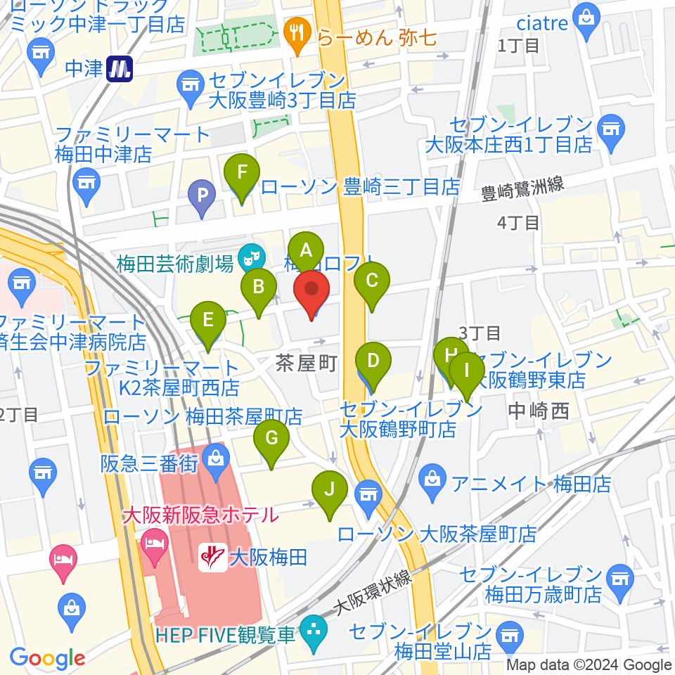 島村楽器 梅田ロフト店周辺のコンビニエンスストア一覧地図