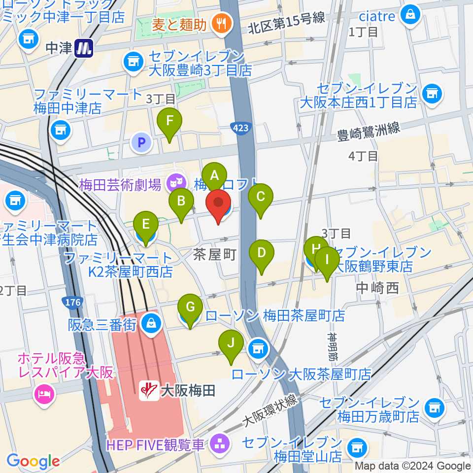 島村楽器 梅田ロフト店周辺のコンビニエンスストア一覧地図