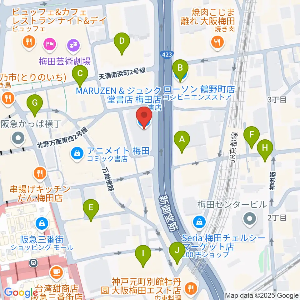 島村楽器 梅田茶屋町店周辺のコンビニエンスストア一覧地図