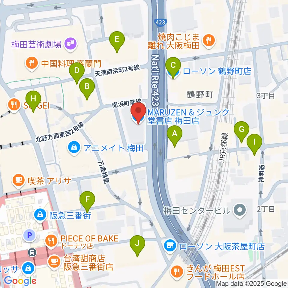 島村楽器 梅田茶屋町店周辺のコンビニエンスストア一覧地図
