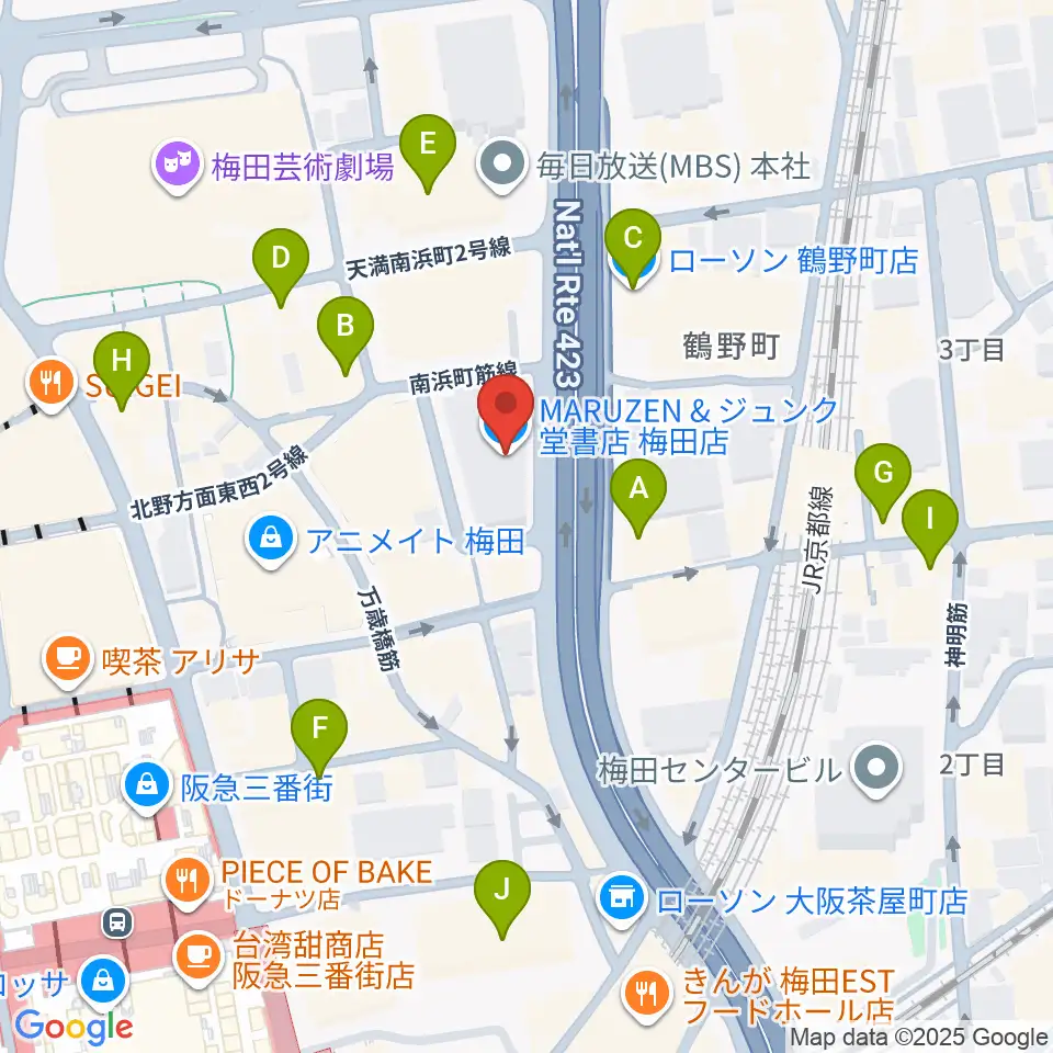 島村楽器 梅田茶屋町店周辺のコンビニエンスストア一覧地図