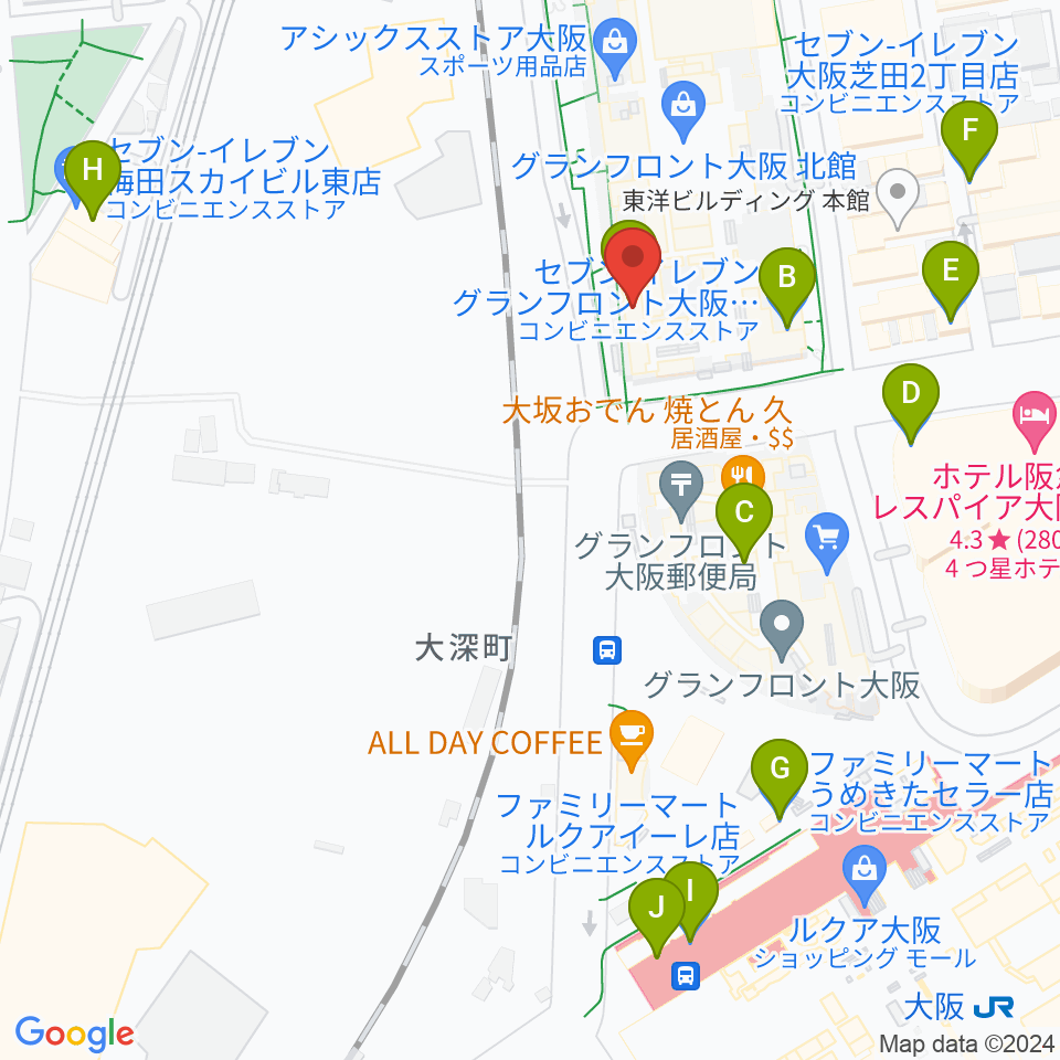 島村楽器 グランフロント大阪周辺のコンビニエンスストア一覧地図