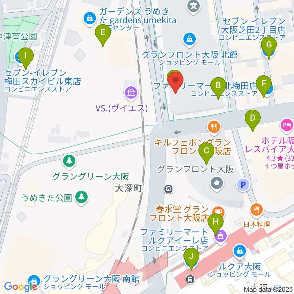 島村楽器 グランフロント大阪周辺のコンビニエンスストア一覧地図