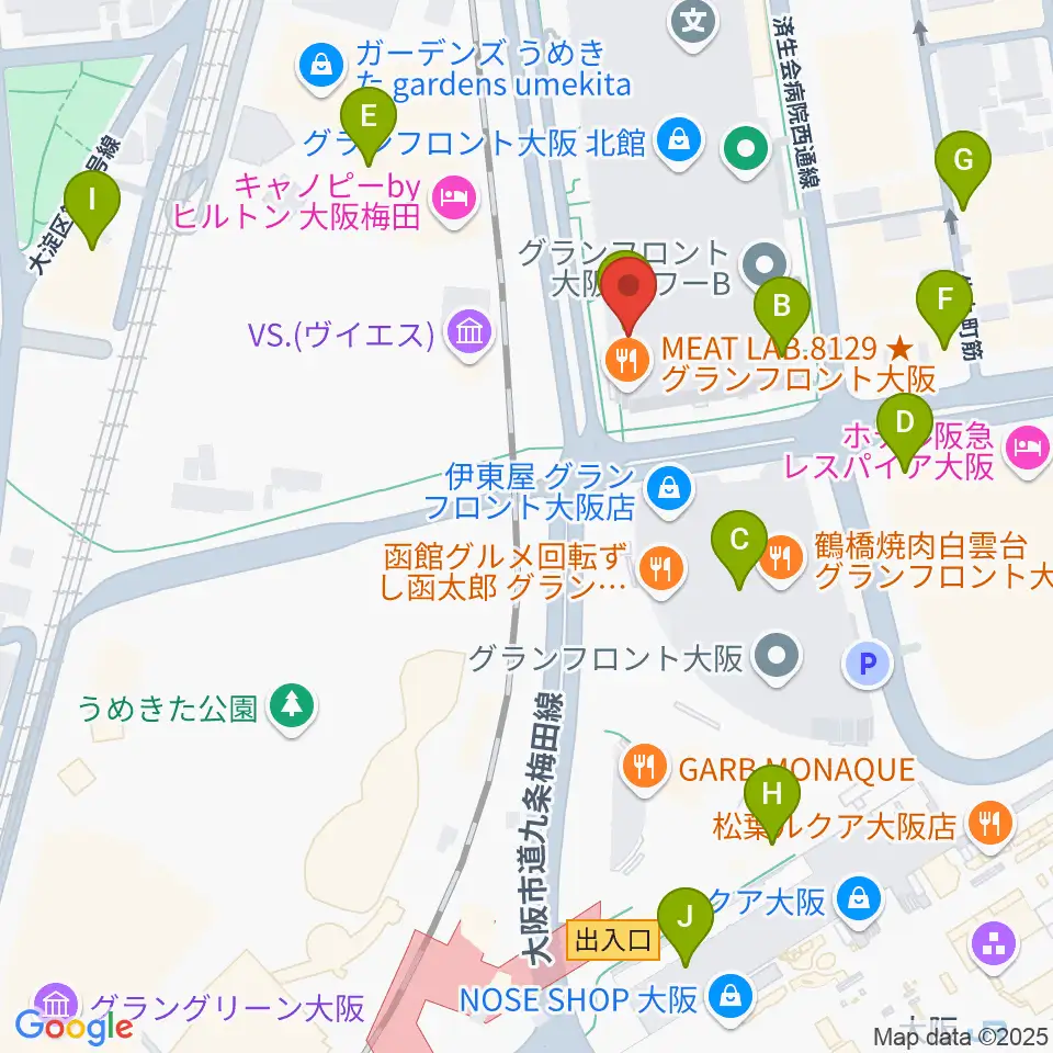 島村楽器 グランフロント大阪周辺のコンビニエンスストア一覧地図