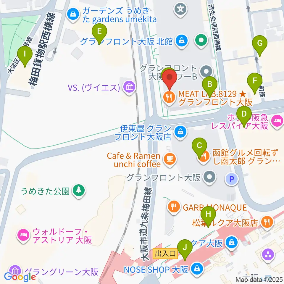 島村楽器 グランフロント大阪周辺のコンビニエンスストア一覧地図
