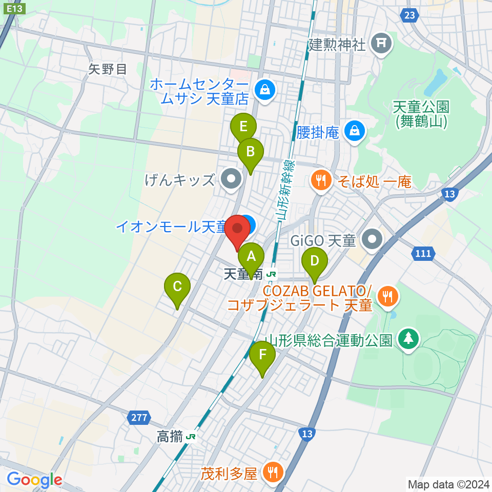 島村楽器 イオンモール天童店周辺のコンビニエンスストア一覧地図