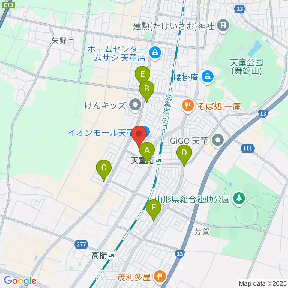 島村楽器 イオンモール天童店周辺のコンビニエンスストア一覧地図