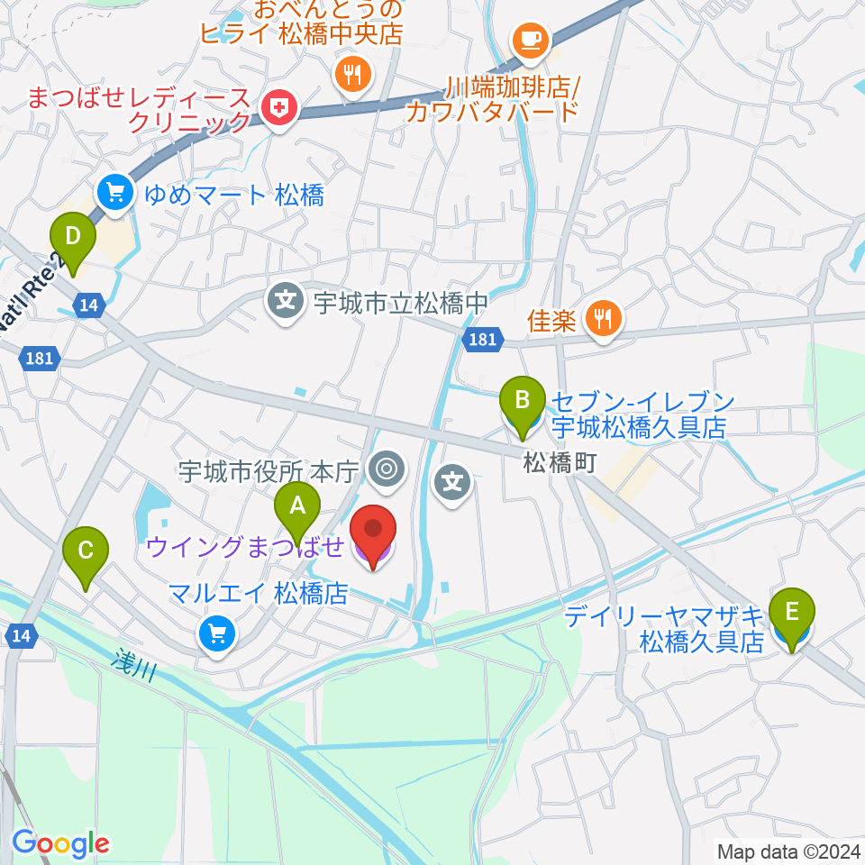 ウイングまつばせ周辺のコンビニエンスストア一覧地図